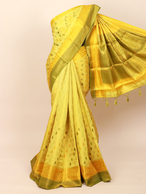 

Pothys Yellow & Green Woven Design Art Silk Banarasi Saree