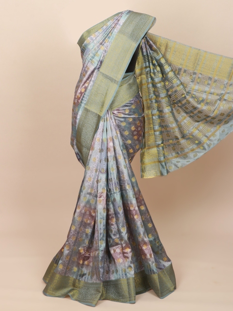 

Pothys Grey & Gold-Toned Ethnic Motifs Zari Art Silk Saree