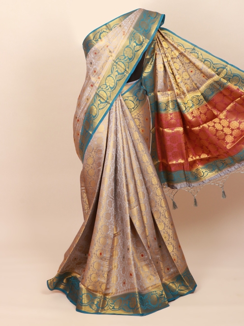 

Pothys Grey & Beige Floral Zari Art Silk Banarasi Saree