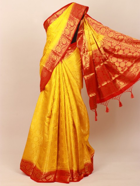

Pothys Yellow & Red Woven Design Art Silk Banarasi Saree