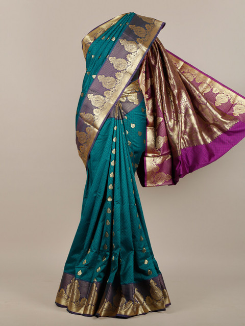 

Pothys Teal & Purple Floral Zari Art Silk Saree
