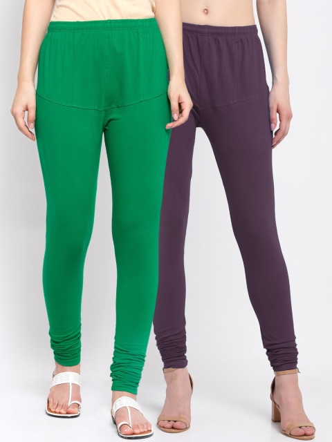 

KLOTTHE Women Pack Of 2 Solid Churidar-Length Cotton Leggings, Purple