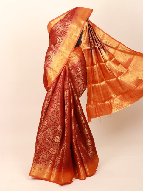 

Pothys Maroon & Gold-Toned Ethnic Motifs Zari Art Silk Banarasi Saree