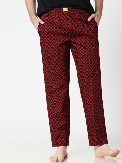 

Bewakoof Men Red & Black Suits Harlequin All Over Printed Lounge Pants