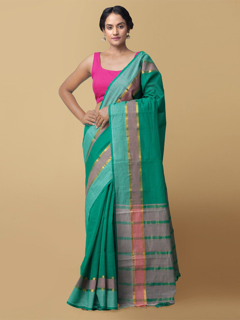 

Unnati Silks Sea Green & Pink Woven Design Pure Cotton Mangalagiri Saree