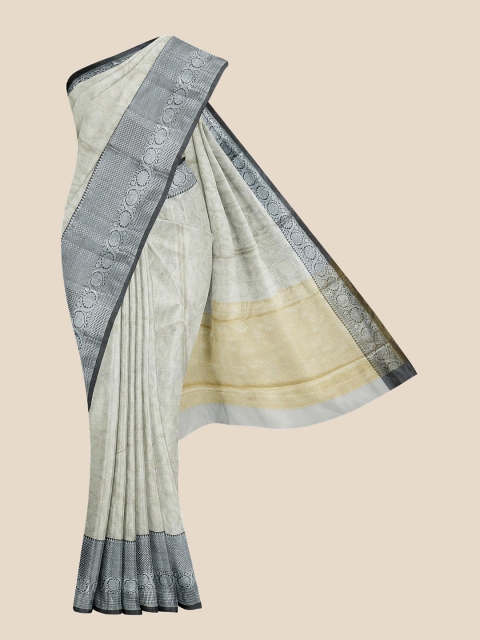 

KLM Fashion Mall Grey & Black Woven Design Silk Blend Banarasi Saree