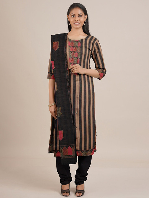 

Pothys Black & Cream-Coloured Printed Unstitched Dress Material