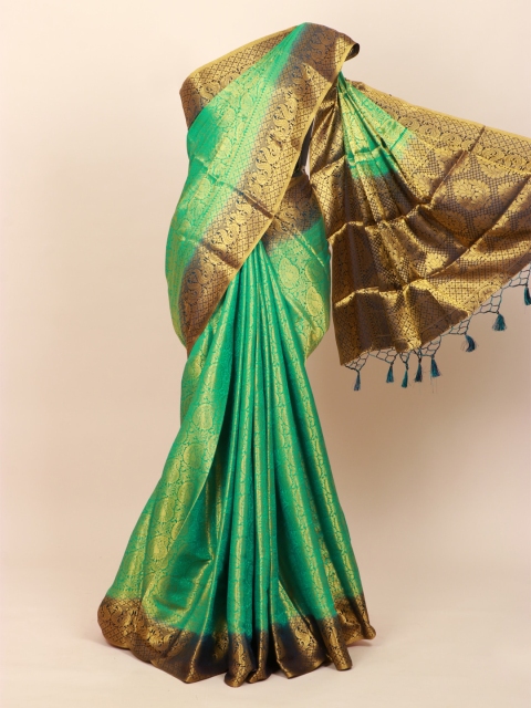 

Pothys Green & Gold-Toned Ethnic Motifs Zari Art Silk Banarasi Saree