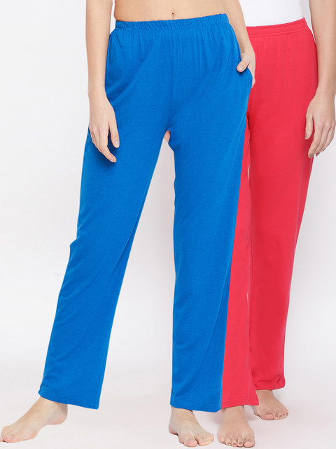 

Clovia Women Pack Of 2 Chic Basic Pure Cotton Lounge Pants, Pink