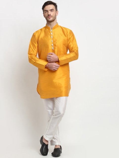 

Benstoke Men Yellow Dupion Silk Kurta with Pyjamas