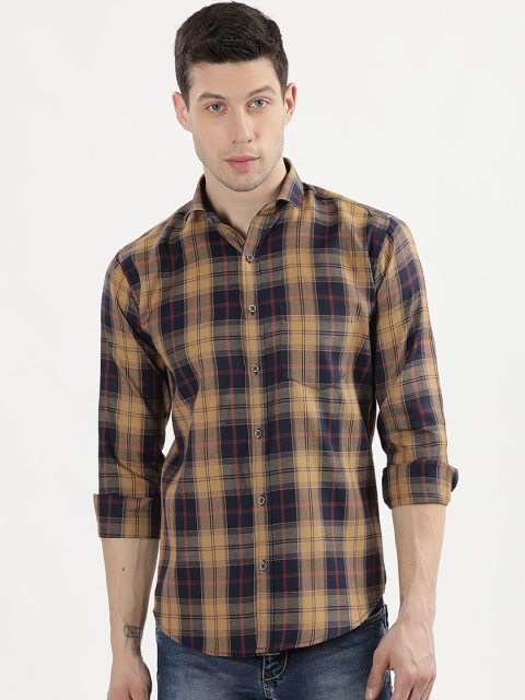 

V2 Value & Variety Men Brown & Blue Slim Fit Opaque Checked Casual Shirt