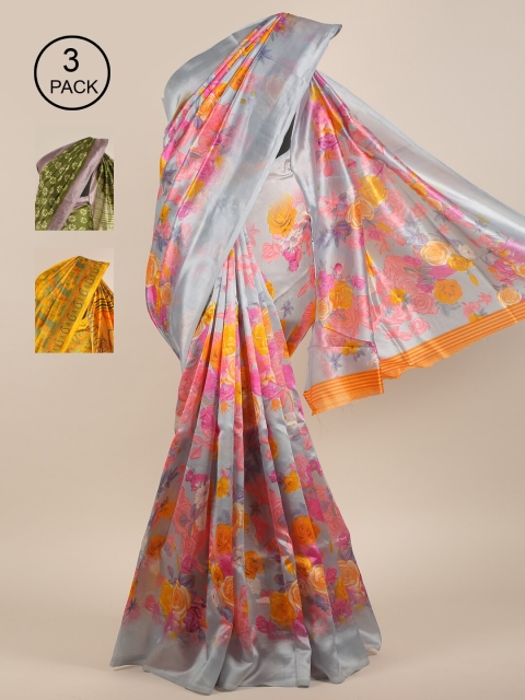 

Pothys Pack of 3 Printed Jute Silk Saree, Multi