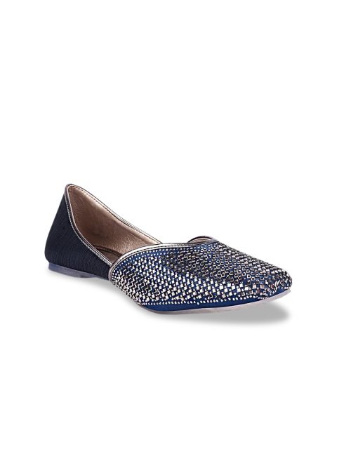 

Stelatoes Women Navy Blue Embellished Mojaris Flats