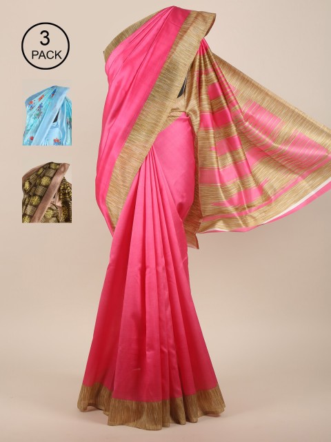 

Pothys Pack of 3 Ethnic Motifs Jute Silk Sarees, Pink