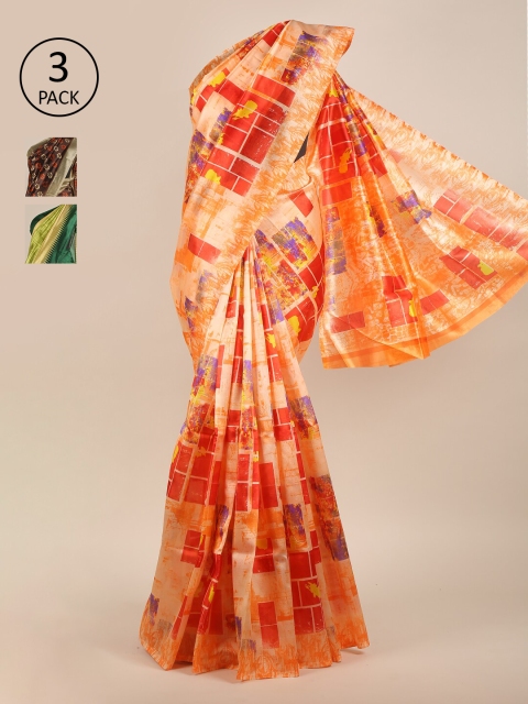

Pothys Pack of 3 Ethnic Motifs Jute Silk Sarees, Red