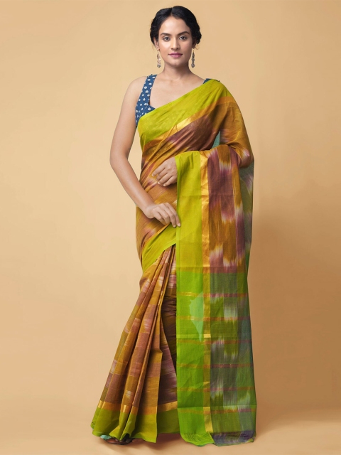 

Unnati Silks Brown & Green Woven Design Pure Cotton Mangalagiri Saree