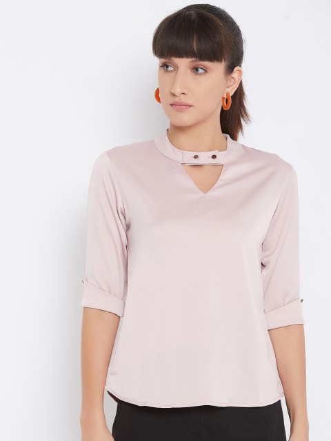 

Octave Women Pink Solid Keyhole Neck Poly-Satin Top