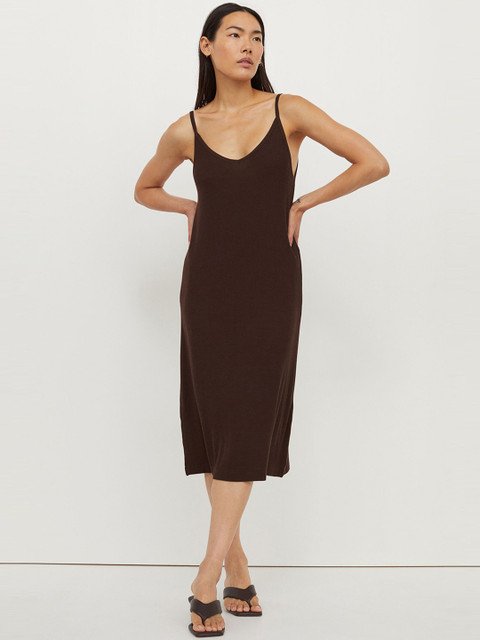 

H&M Brown Ribbed Jersey Dress