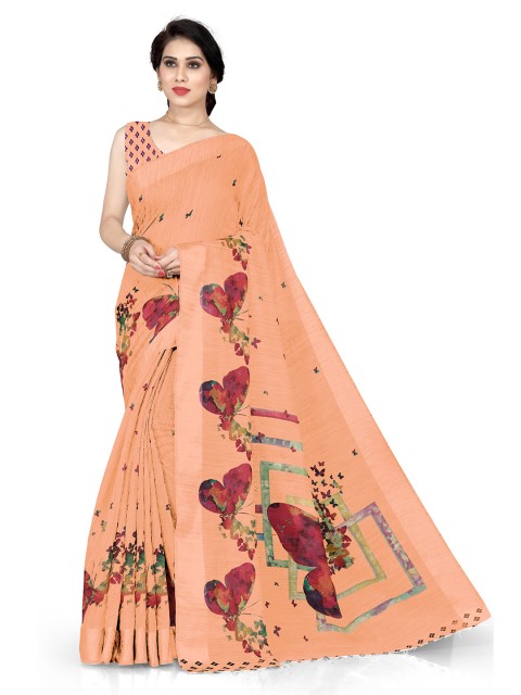 

KALINI Peach-Coloured & Red Floral Saree