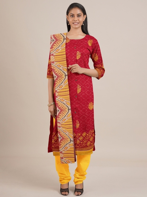 

Pothys Maroon & Yellow Unstitched Dress Material