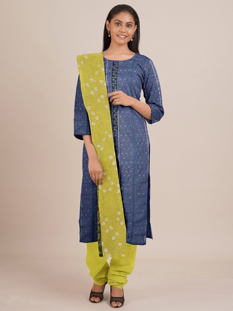 

Pothys Blue & Green Unstitched Dress Material