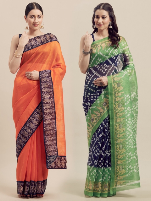 

KALINI Women Pack Of 2 Printed Sarees, Orange