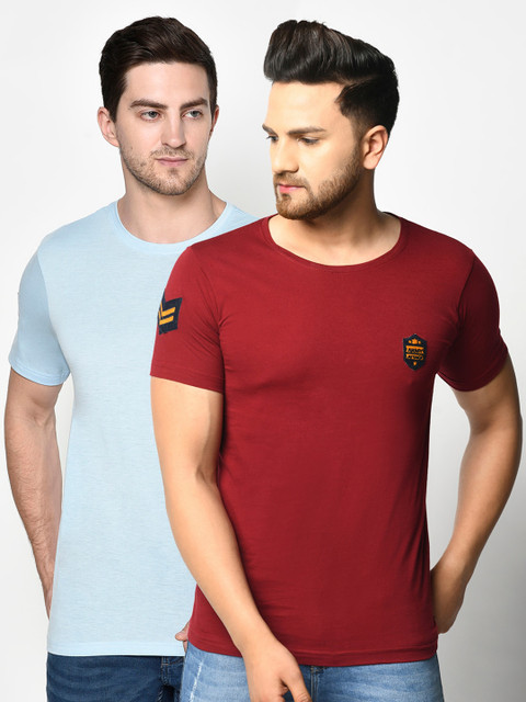 

ELEGANCE Men Pack Of 2 Red & Blue T-shirt