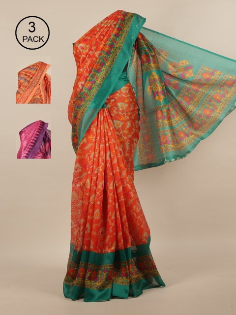 

Pothys Multicoloured Set of 3 Jute Silk Saree, Multi
