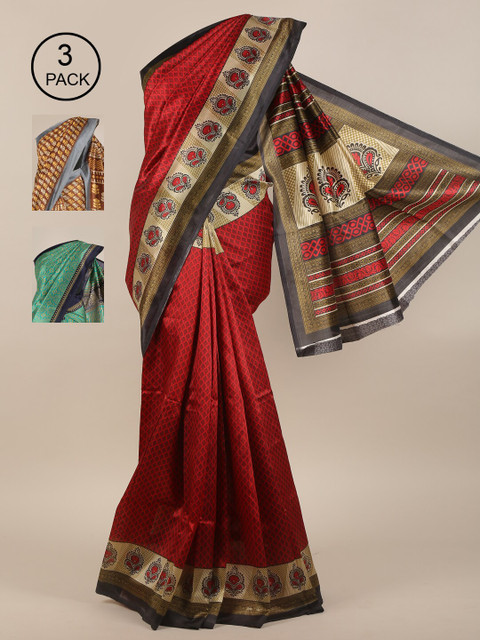 

Pothys Pack of 3 Ethnic Motifs Jute Silk Sarees, Maroon