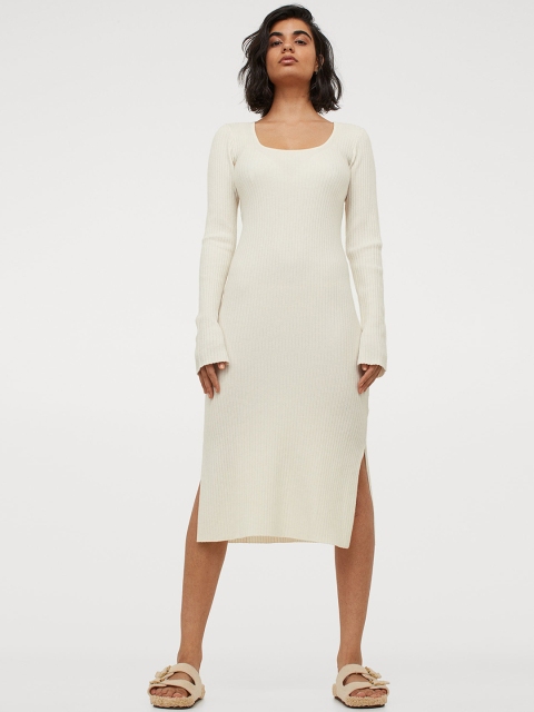 

H&M Off White Rib-Knit Dress