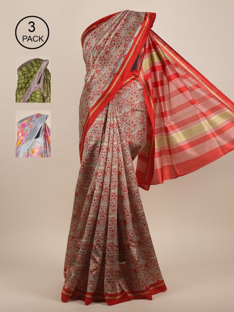 

Pothys Pack of 3 Ethnic Motifs Jute Silk Sarees, Grey