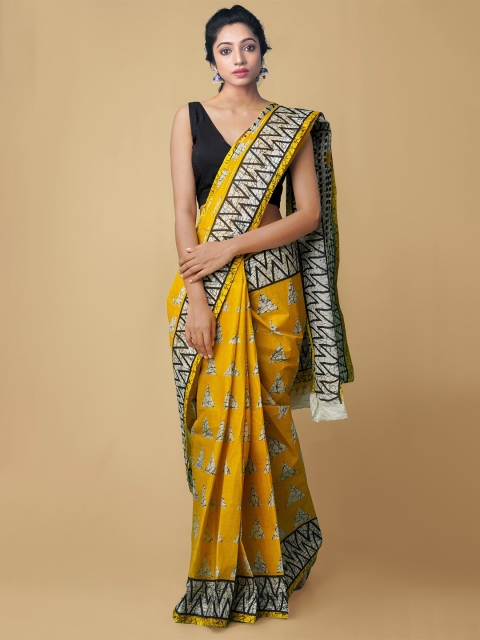 

Unnati Silks Yellow & White Pure Cotton Kovai Saree