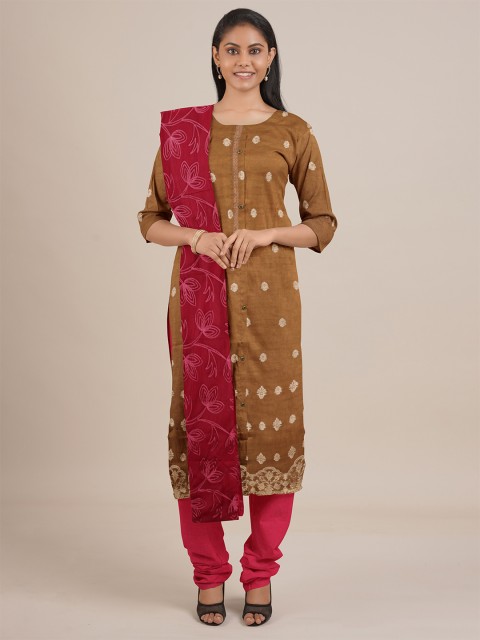

Pothys Brown & Maroon Unstitched Dress Material