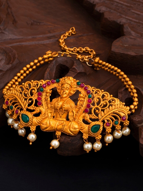 Sukkhi Women Gold-Toned & Green Pearls Gold-Plated Armlet Bracelet