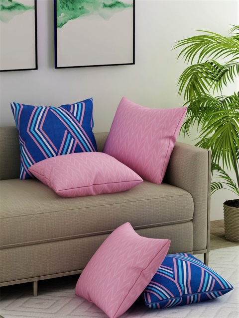 

Salona Bichona Pink & Blue Set of 5 Geometric Square Cushion Covers