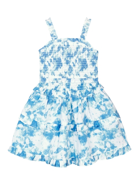 

Budding Bees Girls White & Turquoise Blue Printed Top with Skirt