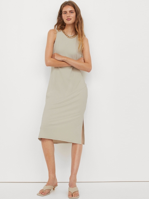 

H&M Women Beige Ribbed Dress