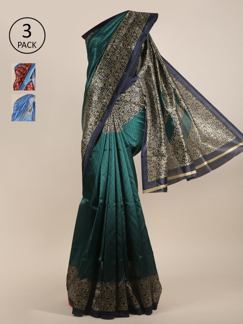 

Pothys Pack of 3 Printed Jute Silk Saree, Green