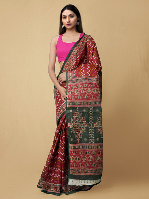 

Unnati Silks Maroon & White Floral Pure Cotton Kovai Saree