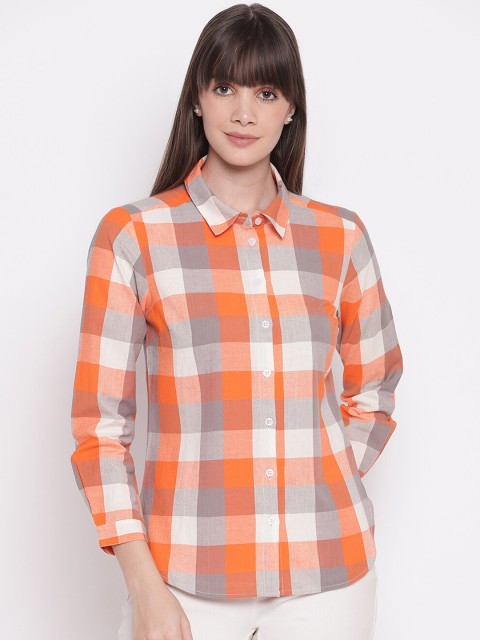

sandy AND ritz Women Orange Checked Casual Shirt