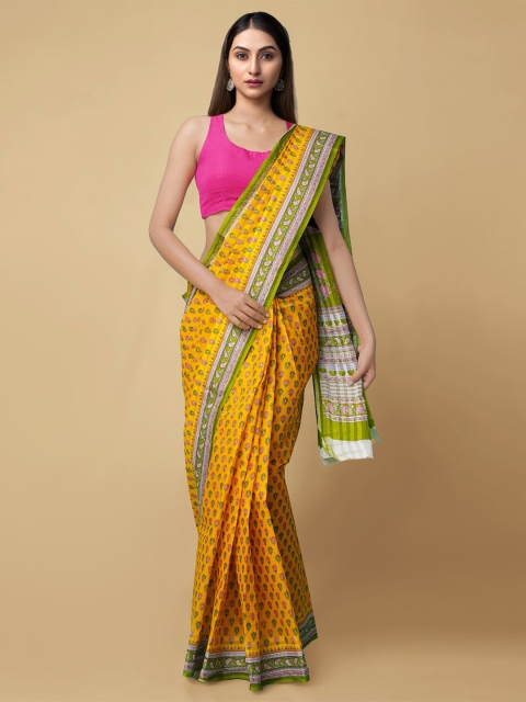 

Unnati Silks Mustard & Pink Ethnic Motifs Pure Cotton Kovai Saree