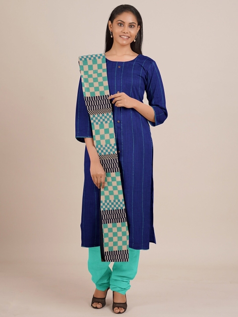 

Pothys Blue & Cream-Coloured Printed Unstitched Dress Material