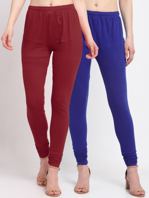 

KLOTTHE Women Pack Of 2 Solid Cotton Churidar-Length Leggings, Navy blue