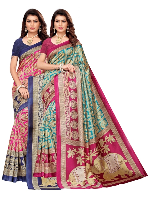 

KALINI Pack Of 2 Green & Pink Ethnic Motifs Art Silk Sarees