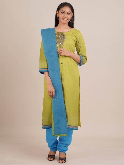 

Pothys Green & Blue Embroidered Unstitched Dress Material
