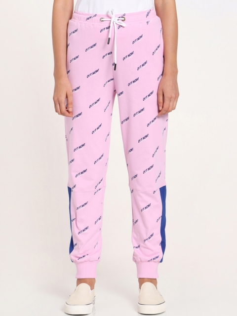 

Bewakoof Women Pink & Blue Printed Straight-Fit Cotton Joggers