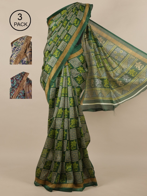

Pothys Pack of 3 Printed Jute Silk Saree, Multi