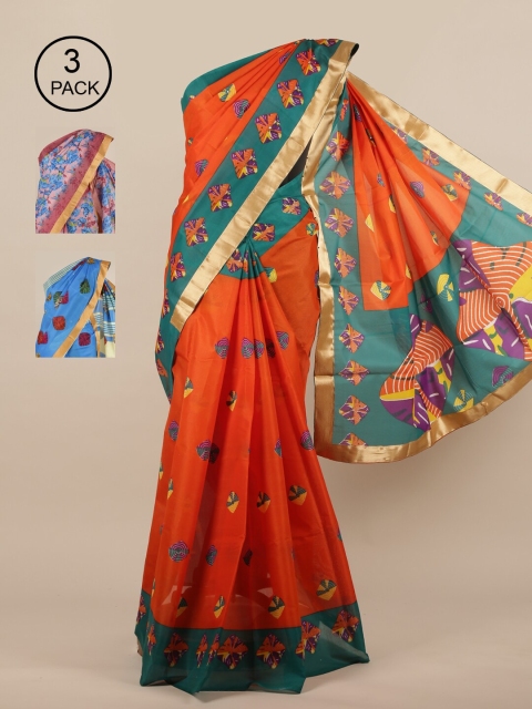 

Pothys Pack of 3 Cotton Blend Saree, Orange