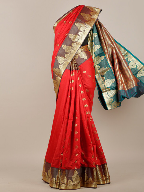 

Pothys Red & Sea Green Floral Art Silk Saree