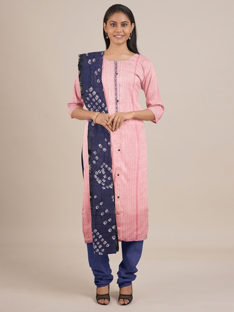 

Pothys Pink & Blue Printed Unstitched Dress Material